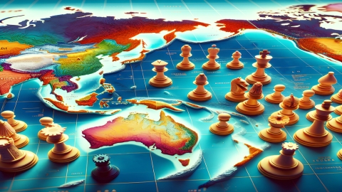 AI generated image of Pacific chessboard, by DALL-E3