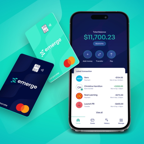 Emerge's app interface and cards look similar to what New Zealand's big banks provide