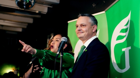 Green Party co-leaders James Shaw and Marama Davison on election night in 2023