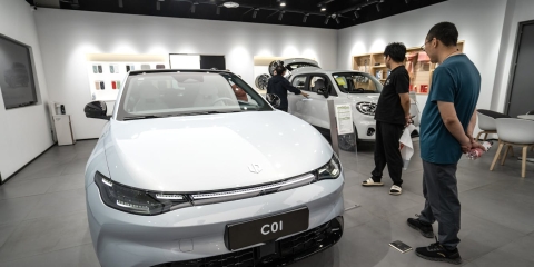 Electric cars inside a Leapmotor showroom in Beijing, China. Wu Hao / EPA