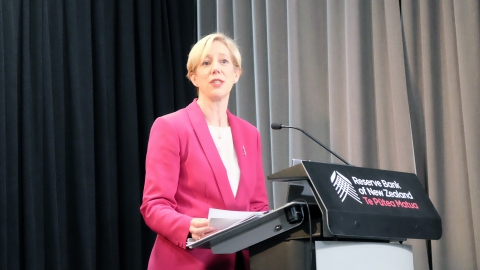 Reserve Bank Governor Anna Breman speaks to reporters at the February Monetary Policy Statement media conference.