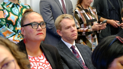 Labour's Carmel Sepuloni and Chris Hipkins attend the release of a report from the People’s Select Committee.