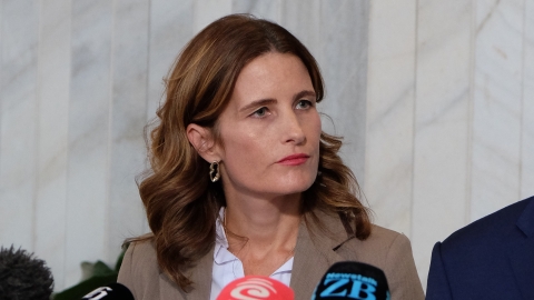 Finance Minister Nicola Willis speaks to reporters.