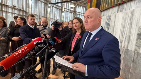 Prime Minister Christopher Luxon speaks to media.