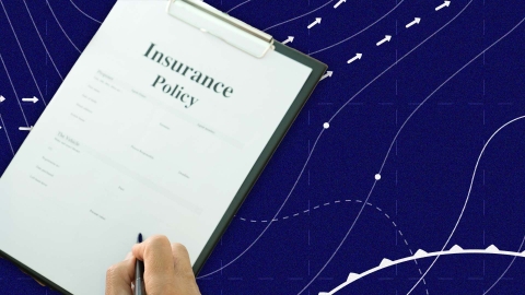 A composite image of a weather map background overlayed with a hand filling out an insurance policy.