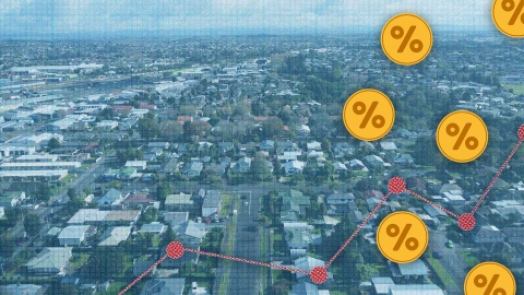 A composite image of Hamilton overlayed with a line of data points and percentage signs.