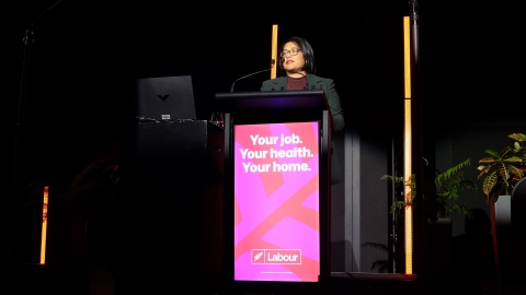 Labour's finance spokesperson Barbara Edmonds speaks at the party's annual congress.