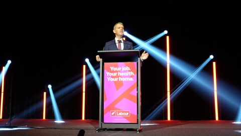 Labour leader Chris Hipkins speaks at Labour's congress.