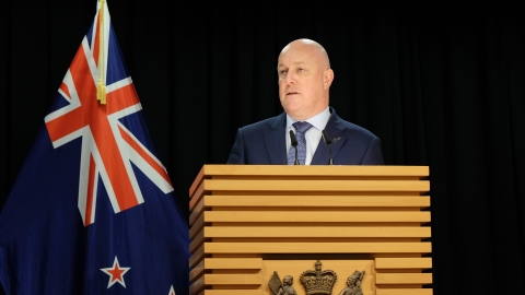 Prime Minister Christopher Luxon speaks to reporters at a post-Cabinet press conference.
