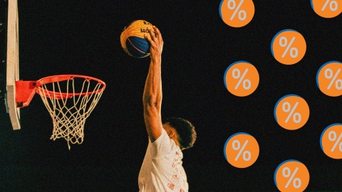 A composite image of someone doing a slam dunk overlayed with percentage signs.
