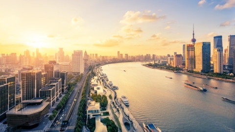 Huangpu River, a 113-kilometer-long tributary of the Yangtze River that bisects Shanghai