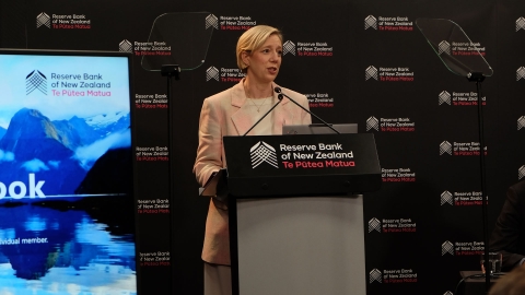 Reserve Bank Governor Anna Breman speaks to media. 
