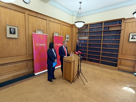 Labour economic spokesperson Barbara Edmonds and Labour leader Chris Hipkins