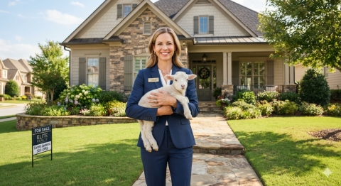 Real estate agent with lamb