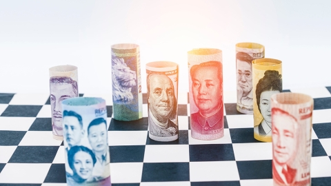 banknotes on chessboard