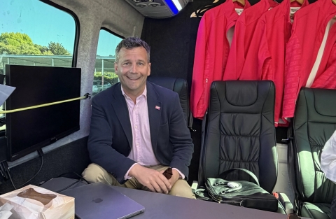David Seymour in the ACT van in Motueka - Anna Whyte