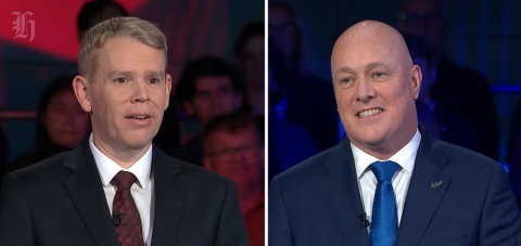 Chris Hipkins and Christopher Luxon during the NZ Herald debate.